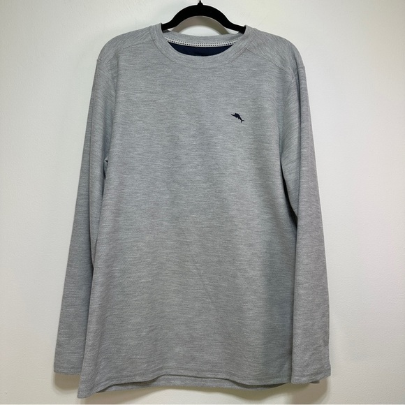 Tommy Bahama | Men’s Gray Embroidered Logo Long Sleeve Crew Neck Shirt - Picture 1 of 8
